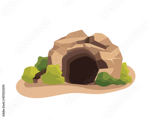 Old cave or mine entrance - vector illustration.