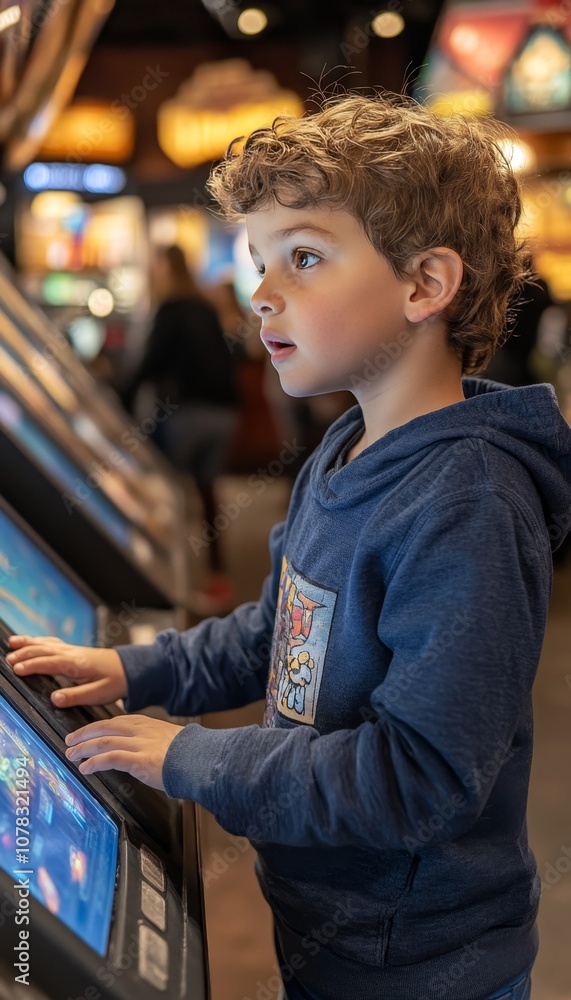 Curious Youngster Explores Interactive Display, Immersed, Touch Screen Technology and Early Learning Curious Youngster Explores Interactive Display, Immersed, Touch Screen Technology and Early Learning