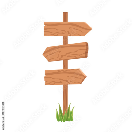 Wooden road pointer, signpost - flat vector element isolated on white.