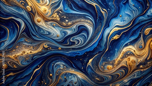 Abstract Swirling Blue and Gold Liquid Art A Cosmic Dance of Colors and Textures