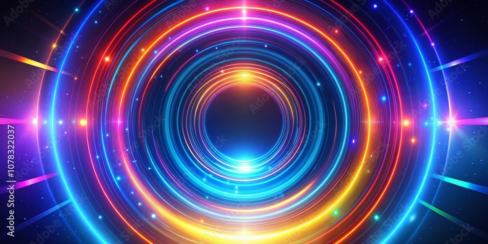 Cosmic Rings of Light A Glowing Abstract of Multicolored Circles and Stars Cosmic Rings of Light A Glowing Abstract of Multicolored Circles and Stars