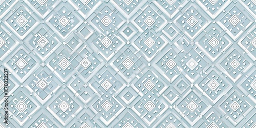 Geometric Abstract Pattern of Interlocking Squares in Teal and White