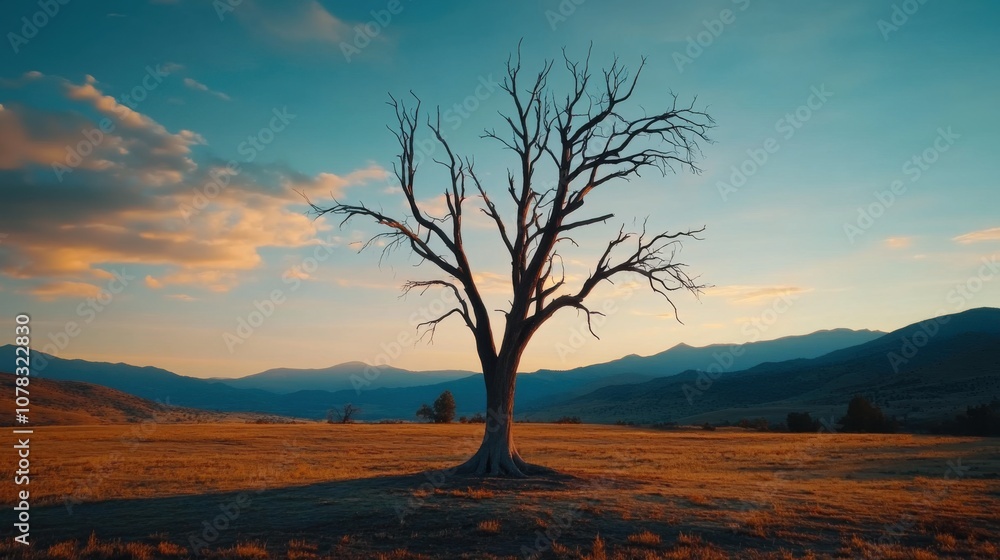 Barren Tree in Drought-Stricken Landscape Barren Tree in Drought-Stricken Landscape