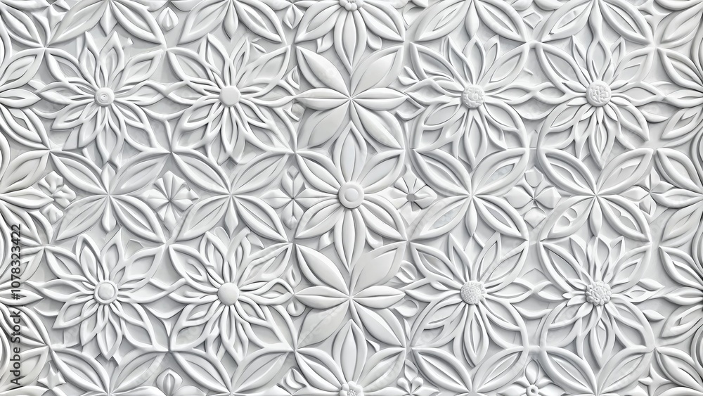 White 3D Flower Pattern Intricate Design with Geometric Details White 3D Flower Pattern Intricate Design with Geometric Details