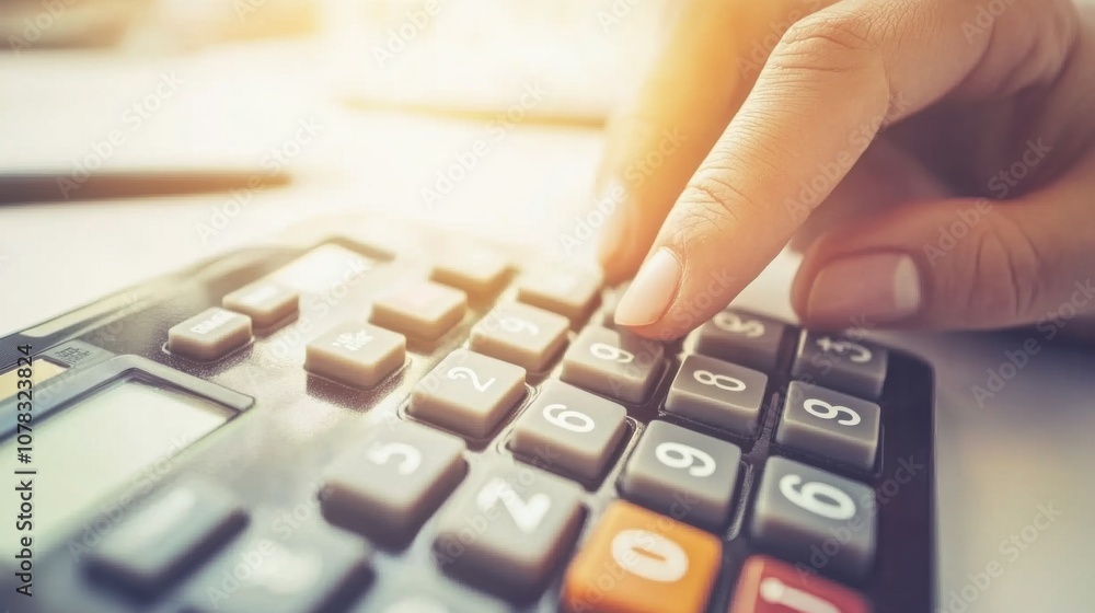 Hand Using Mortgage Calculator on a Bright Desk Hand Using Mortgage Calculator on a Bright Desk
