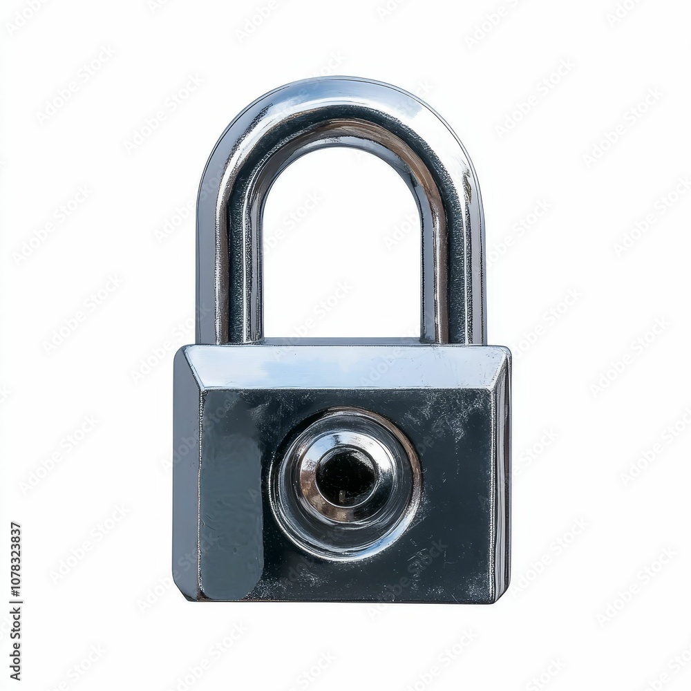 Chrome padlock with keyhole on white background. Chrome padlock with keyhole on white background.