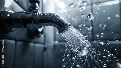 Water Splash Flowing from Broken Pipe in Bathroom Ceiling

 photo