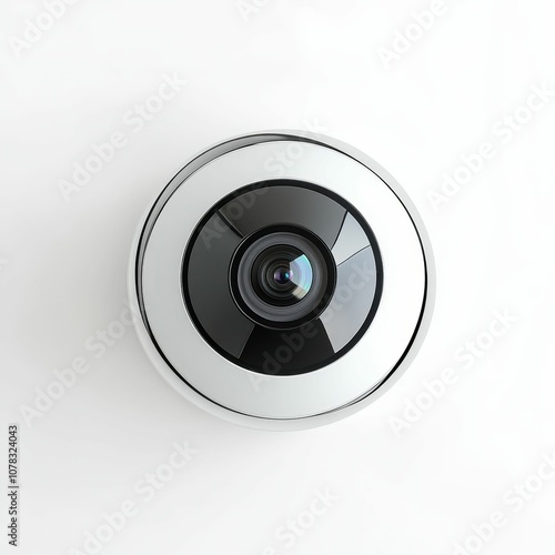 A white security camera on a white wall.