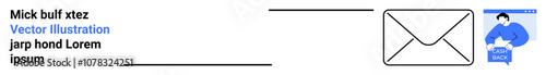 Business email layout featuring a recipients name, vector envelope icon, and an avatar holding a sign reading FEEDBACK. Ideal for email marketing, business communication, client outreach, feedback