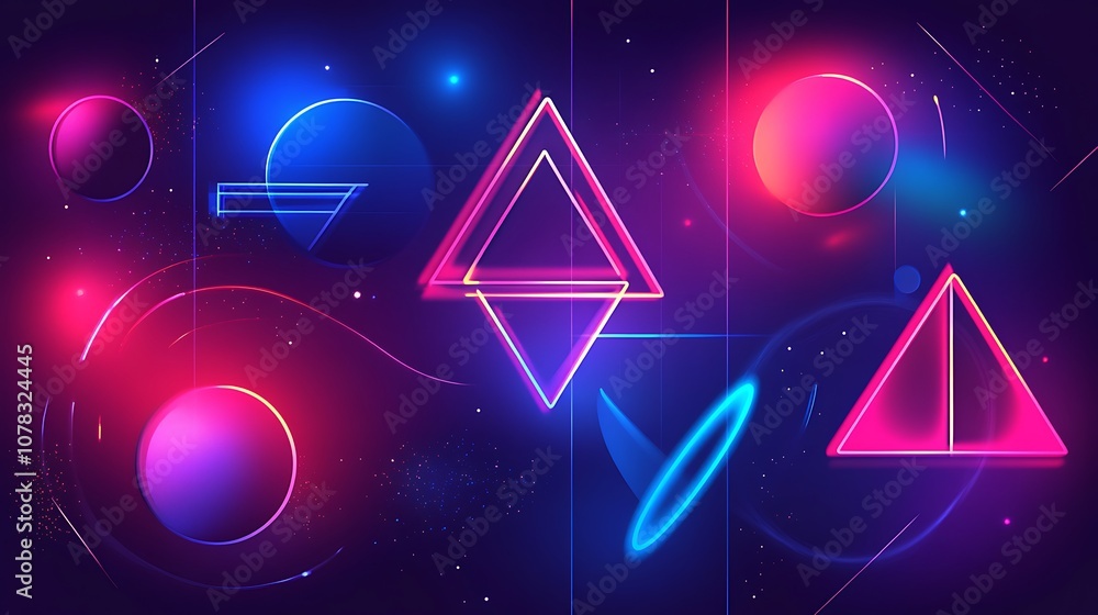 Neon lit abstract geometric shapes with glowing lines Neon lit abstract geometric shapes with glowing lines