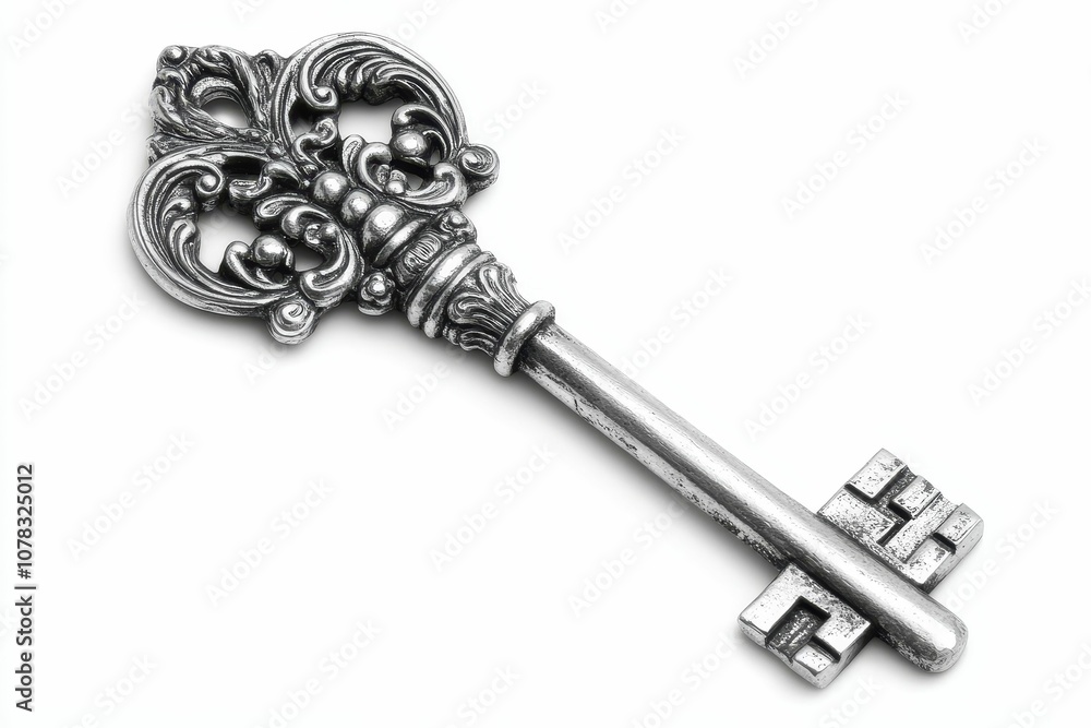 Ornate silver key isolated on white. Ornate silver key isolated on white.