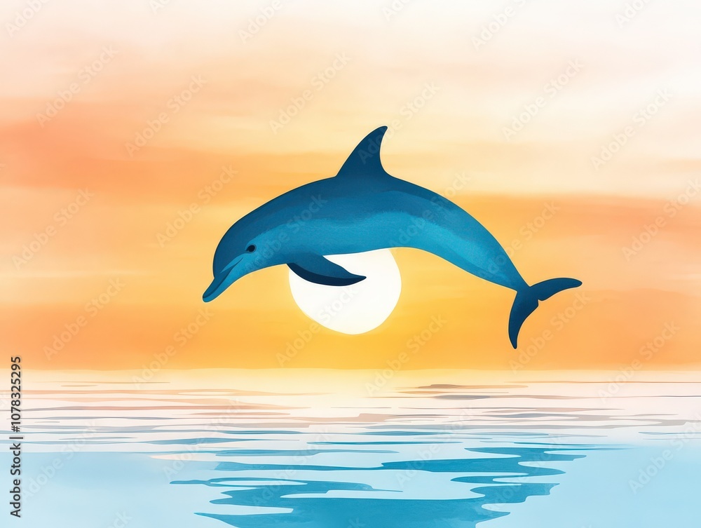 A vibrant illustration of a dolphin leaping over water at sunrise, capturing the beauty of marine life and coastal serenity. A vibrant illustration of a dolphin leaping over water at sunrise, capturing the beauty of marine life and coastal serenity.