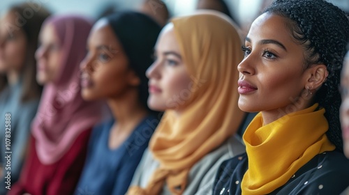 Women from diverse backgrounds share insights on hijab diversity in a bright seminar room setting
