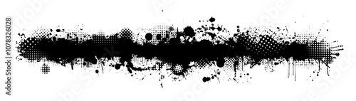 Splatter Paint Texture . Long horizontal Black Spray Blot of Ink. Place illustration Over any Object to Create Grungy Effect . hand drawn. Not AI, Vector