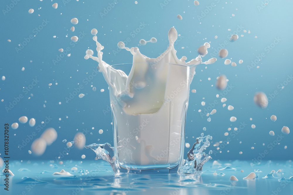 Splash of milk from the glass on blue background. Splash of milk from the glass on blue background.