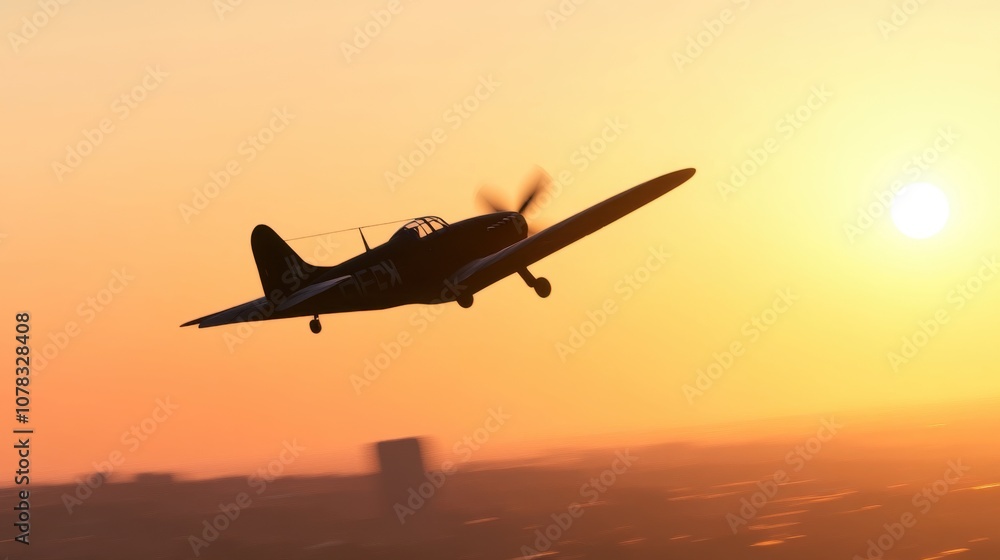 Sunset Flight Over Urban Skyline Sunset Flight Over Urban Skyline
