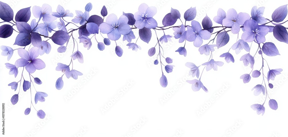 Delicate purple floral design with lush leaves, perfect for nature-themed projects and backgrounds. Delicate purple floral design with lush leaves, perfect for nature-themed projects and backgrounds.
