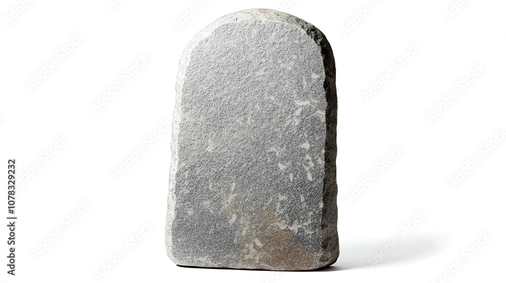 Simple Grey Headstone With Rounded Top, crafted from smooth stone, ideal for memorials or gravesites. Isolated on white background Simple Grey Headstone With Rounded Top, crafted from smooth stone, ideal for memorials or gravesites. Isolated on white background