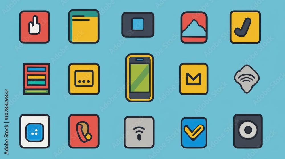 Collection of Colorful Square Icons with Various Symbols Collection of Colorful Square Icons with Various Symbols