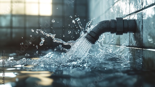 Water Splash Flowing from Broken Pipe in Bathroom Ceiling

 photo