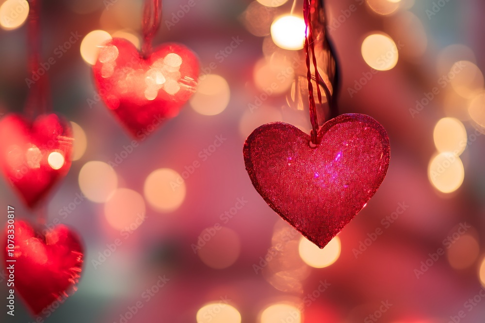 Red hearts softly glowing against a gradient pink background. Red hearts softly glowing against a gradient pink background.