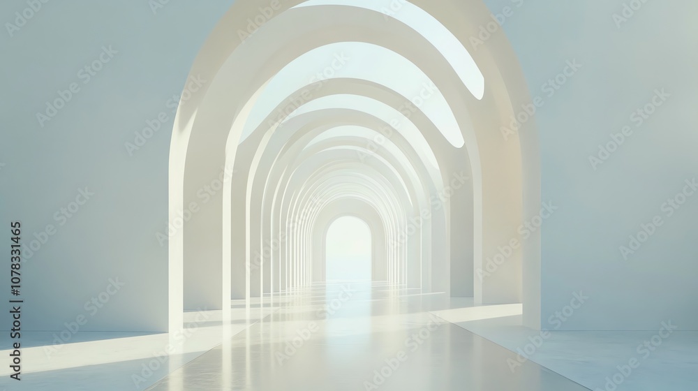 Fototapeta premium A white hallway with arched doorways.