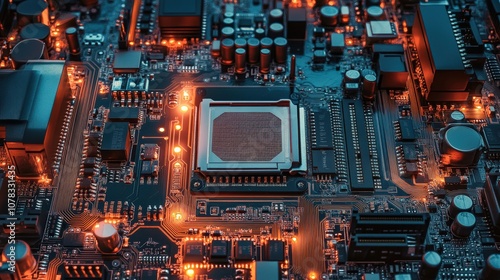 Wallpaper Mural This detailed visualization showcases a computer motherboard with a focus on the processor and integrated circuits, reflecting the complexity of modern electronic systems Torontodigital.ca