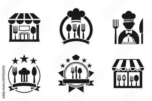 Restaurant icon set in line art vector