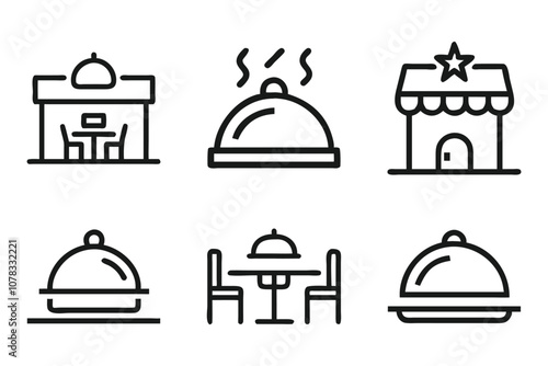 Restaurant icon set in line art vector