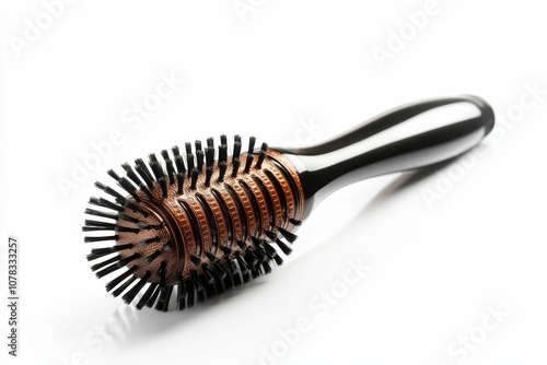 Black hair brush with copper barrel. photo