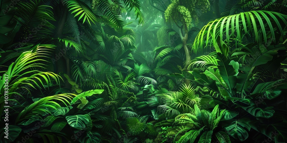 Fototapeta premium Lush Jungle: Mysterious Greenery and Solitude in Tropical Paradise
