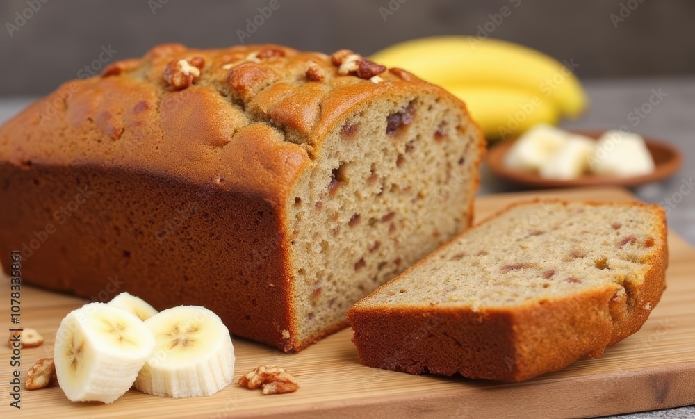 Freshly baked banana bread with nuts Freshly baked banana bread with nuts