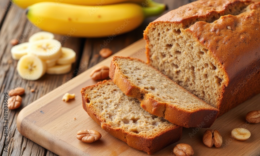 Freshly baked banana bread slices Freshly baked banana bread slices