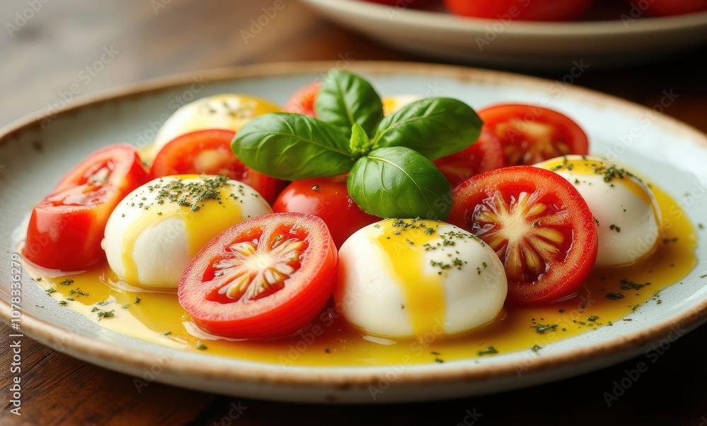 Delicious Caprese salad with fresh tomatoes Delicious Caprese salad with fresh tomatoes