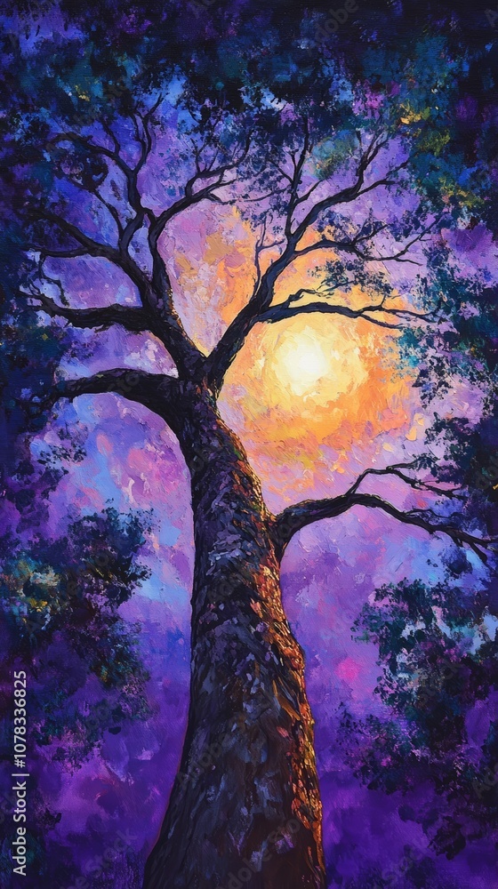 majestic tree reaching towards the vibrant night majestic tree reaching towards the vibrant night