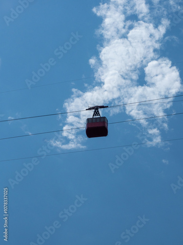 Cable car in Sinaia, Romania against a blue sky