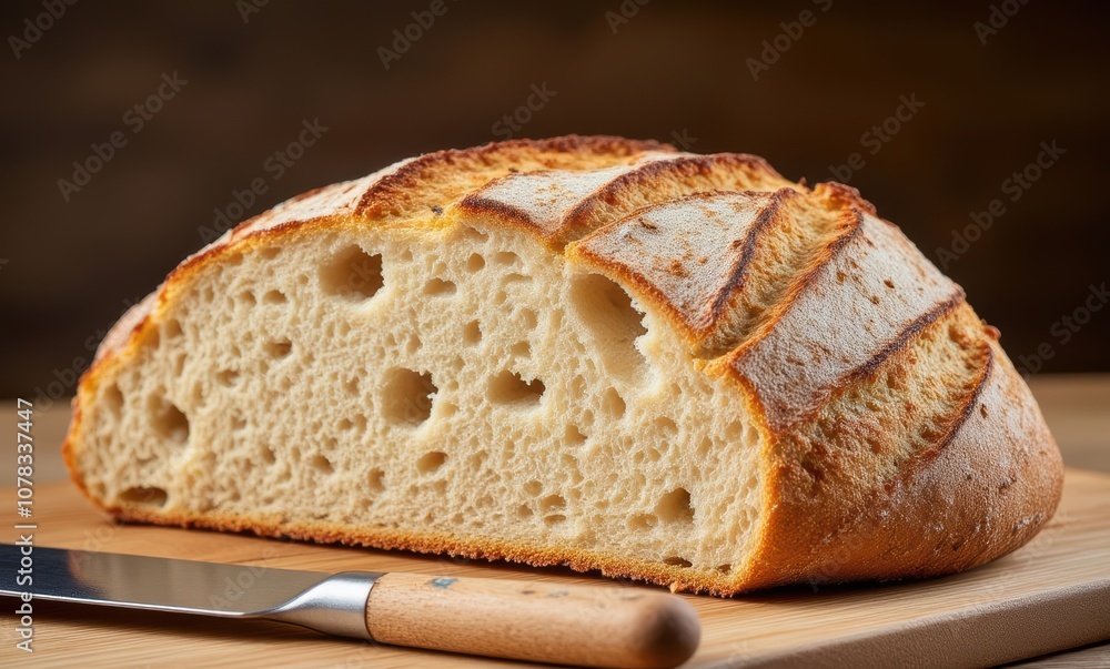 Artisan bread loaf on wooden board Artisan bread loaf on wooden board