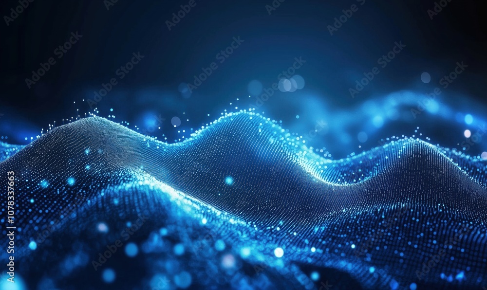 Digital waves with glowing particles, abstract blue landscape Digital waves with glowing particles, abstract blue landscape