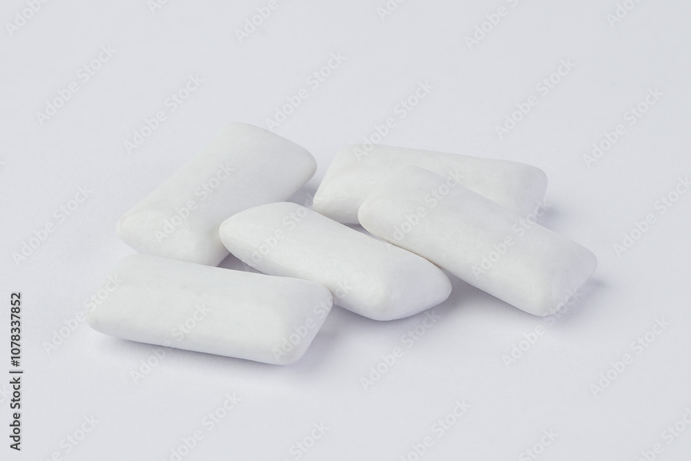 Chewing gum pads. Pellet chewing gums isolated on white. Chewing gum pads close up. Chewing gum pads. Pellet chewing gums isolated on white. Chewing gum pads close up.