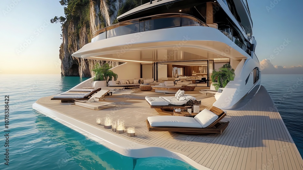 Fototapeta premium A luxury yacht with a pool on the back deck.