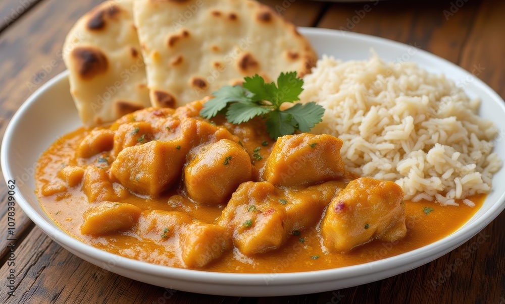 Delicious Indian curry with rice and naan Delicious Indian curry with rice and naan