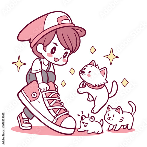 Ute pastel illustration of an anime cat girl