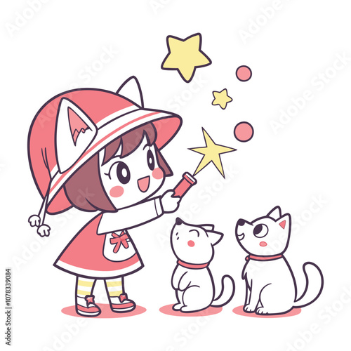 Ute pastel illustration of an anime cat girl