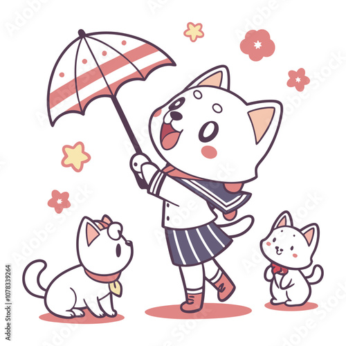 Ute pastel illustration of an anime cat girl