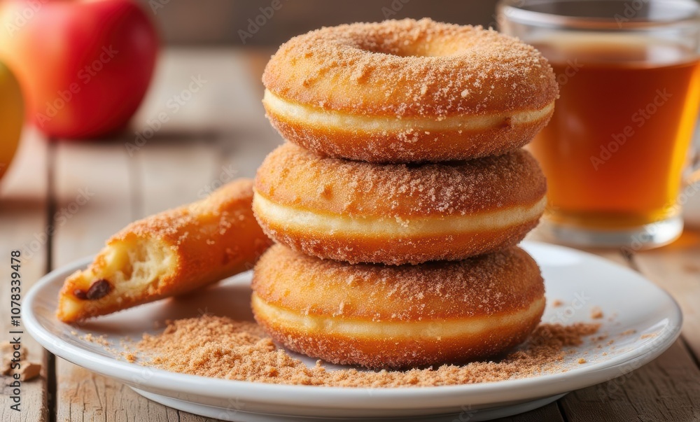 Delicious stacked donuts with cinnamon sugar Delicious stacked donuts with cinnamon sugar