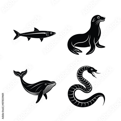 Animal of Ocean vector silhouette bundle set