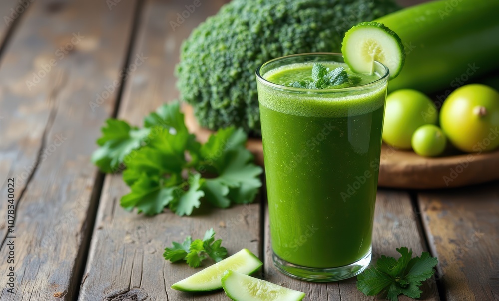 Refreshing green smoothie with garnishes Refreshing green smoothie with garnishes