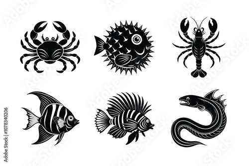 Animal of Ocean vector silhouette bundle set