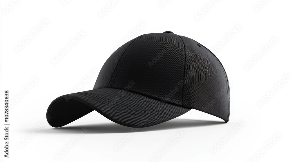 Black Baseball Cap with Curved Bill on White Background