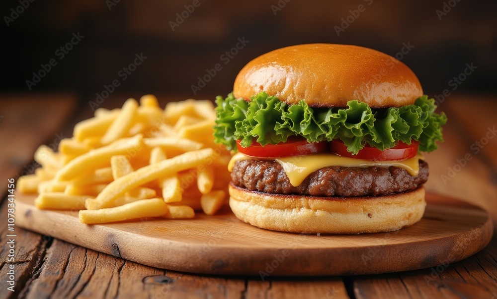 Juicy cheeseburger with fresh toppings Juicy cheeseburger with fresh toppings